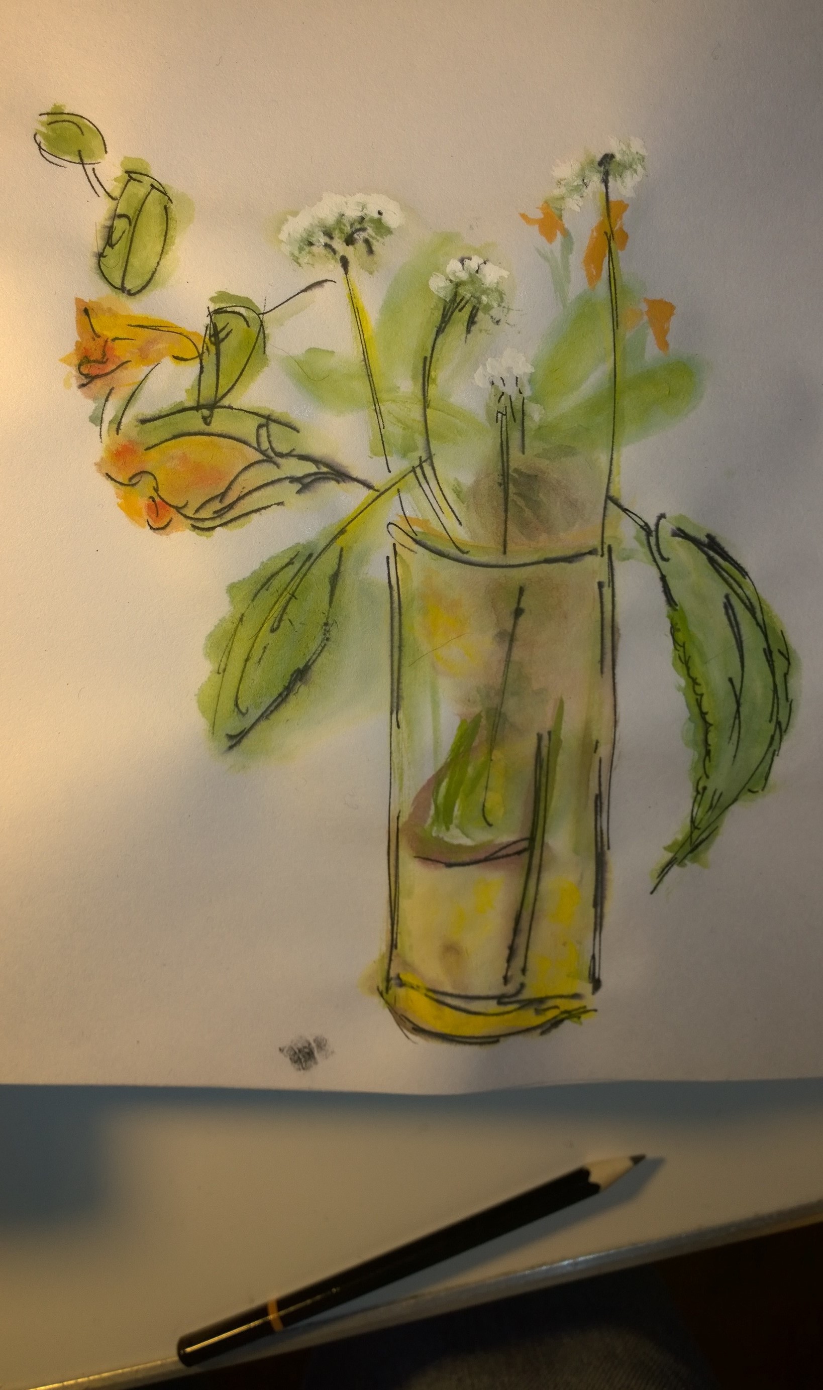 Flowers in glass, learning from the Chinese, painting by William Eaton, Byrdcliffe (photo with pencil)